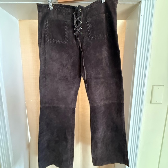 Vintage Jou Jou Skins Brown Suede Lace Up Pants - Picture 7 of 9